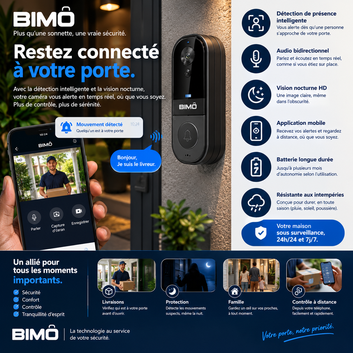 BIMO Vision™ | Sonnette vidéo avec écran, sans Wi‑Fi
