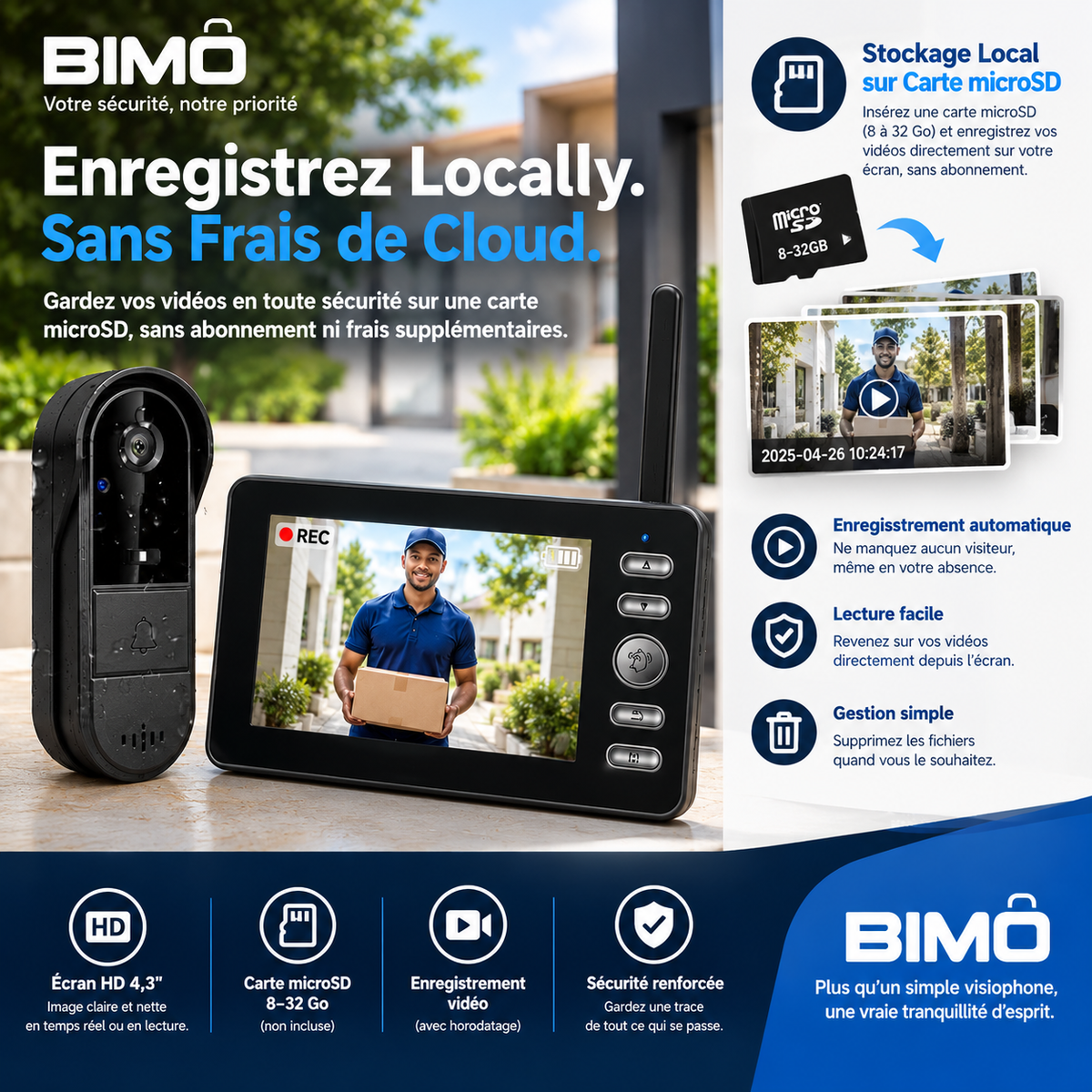 BIMO Vision™ | Sonnette vidéo avec écran, sans Wi‑Fi