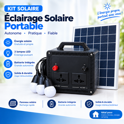 Kit Solaire Portable – Éclairage &amp; Énergie à portée de main