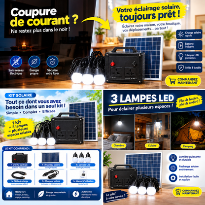 Kit Solaire Portable – Éclairage &amp; Énergie à portée de main