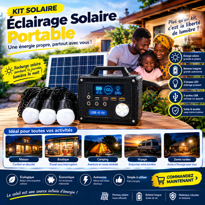 Kit Solaire Portable – Éclairage &amp; Énergie à portée de main