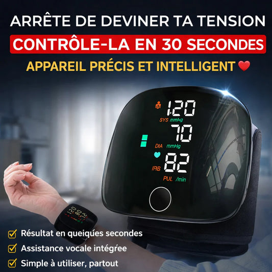 Tensiomètre Intelligent Haute Précision  Mesure rapide en 30 secondes • Assistance vocale • Écran HD • Batterie rechargeable