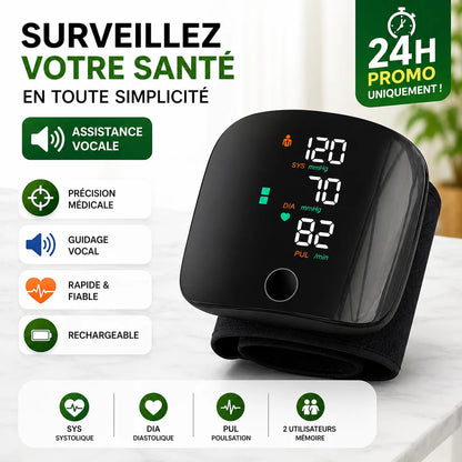 Tensiomètre Intelligent Haute Précision  Mesure rapide en 30 secondes • Assistance vocale • Écran HD • Batterie rechargeable