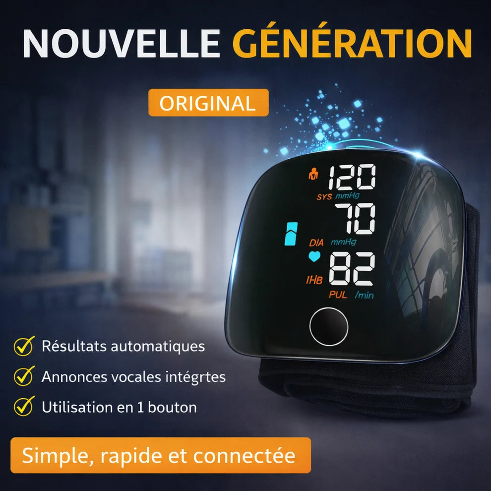 Tensiomètre Intelligent Haute Précision  Mesure rapide en 30 secondes • Assistance vocale • Écran HD • Batterie rechargeable