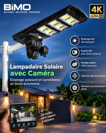 ☀️ Énergie solaire · 💡 Éclairage LED · 📷 Caméra 4K · 🌙 Vision nocturne