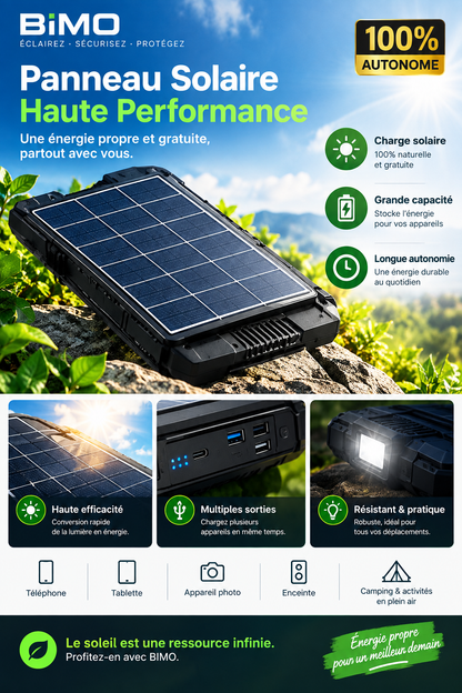 ☀️ Énergie solaire · 💡 Éclairage LED · 📷 Caméra 4K · 🌙 Vision nocturne